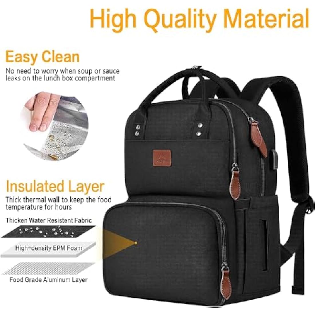 Matein 17 Inch Laptop Lunch Backpack | Insulated Cooler & USB Port – Black