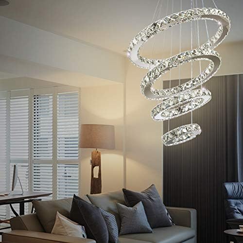 Modern Crystal Chandelier – 4-Ring LED Pendant Light Fixture