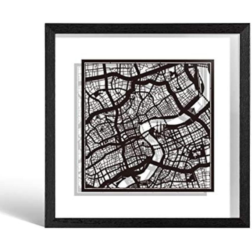 Shanghai Paper Cut Map Wall Art |  Framed 9x9 Paper Art