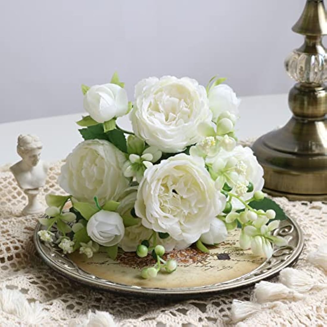 FADACHY White Real Touch Silk Peonies – 4 Bunches Artificial Flower Bouquet