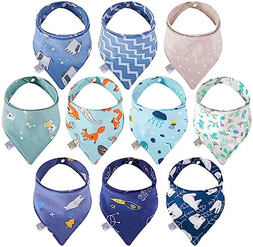 Baby Bandana Dribble Bibs | 10-Pack Absorbent Cotton Bibs