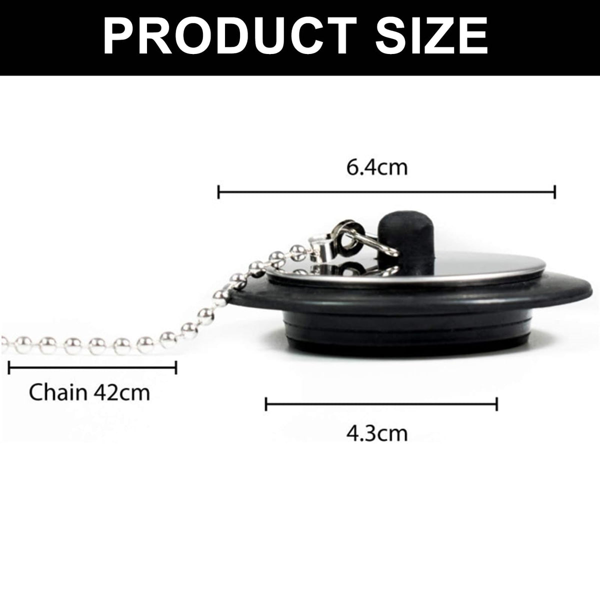 Universal bath plug with Stainless Steel Chain, bath plug replacement, Drain Stopper for Bathroom and Kitchen, bath plug and chain - image 2