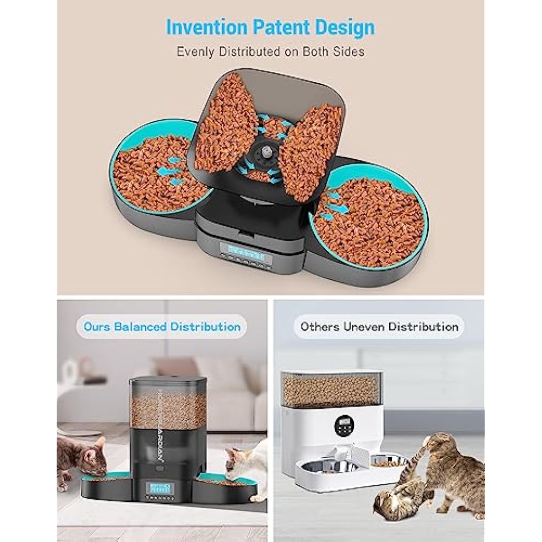 HoneyGuaridan Dual Automatic Cat Feeder | 3.5L Timed Slow Feeder for 2 Cats