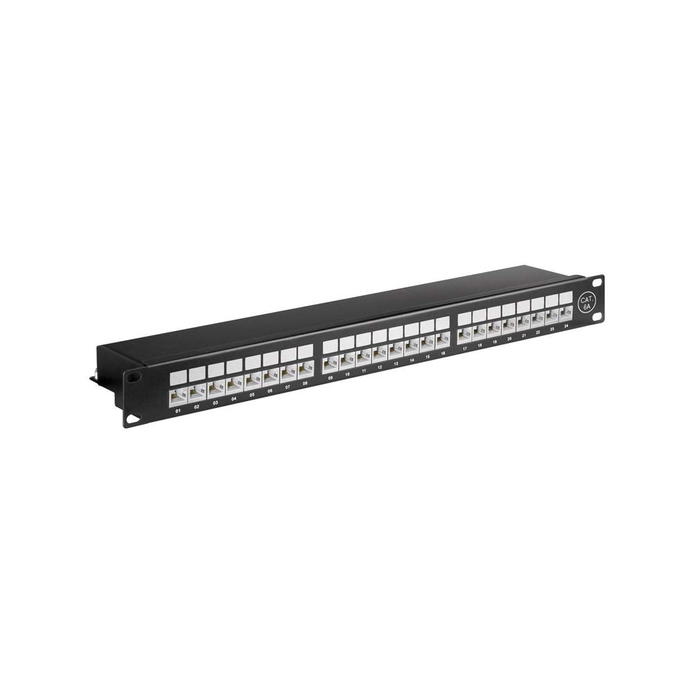 Goobay CAT 6a 24-Port Patch Panel - 48.3cm Network Rack Mount, Black