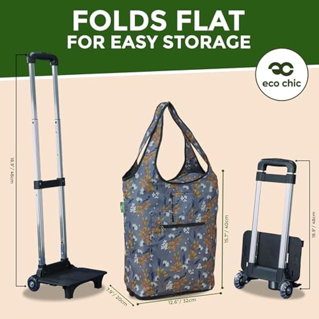 Eco Chic Collapsible Shopping Trolley | 25L Recycled Grocery Bag