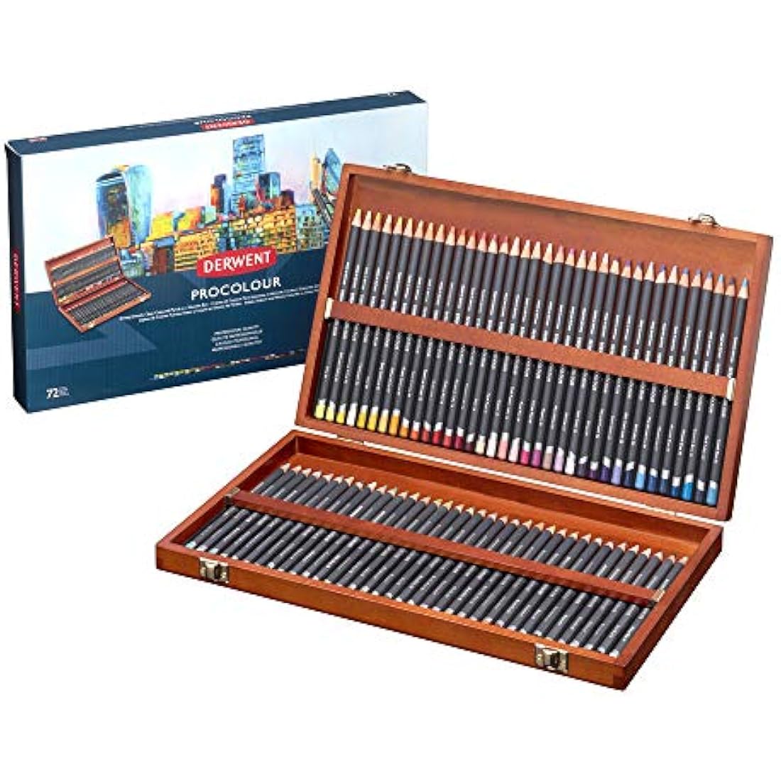 Derwent Procolour Colouring Pencils - Set of 72 in Wooden Gift Box