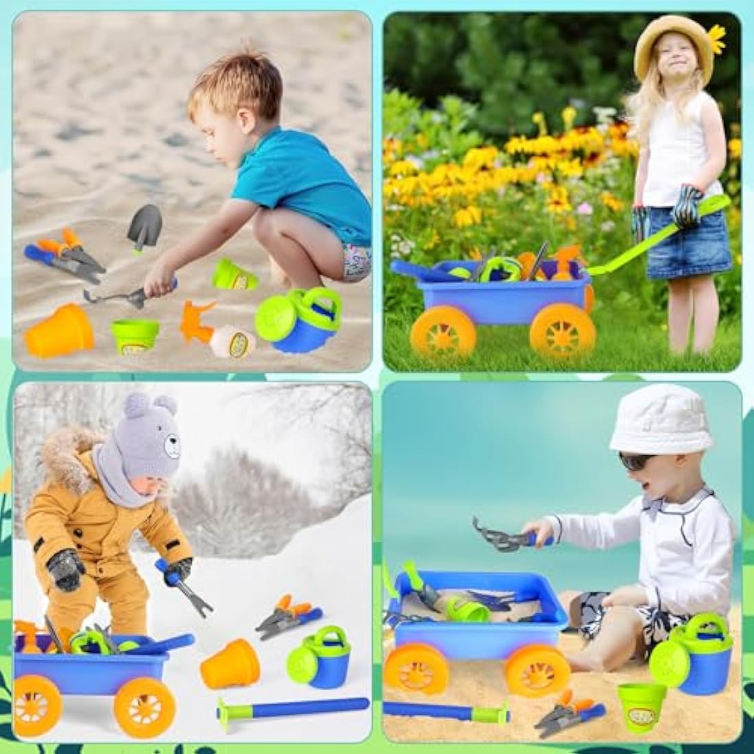 deAO Kids Gardening Tool Set – Toy Wheelbarrow & 10 Accessories
