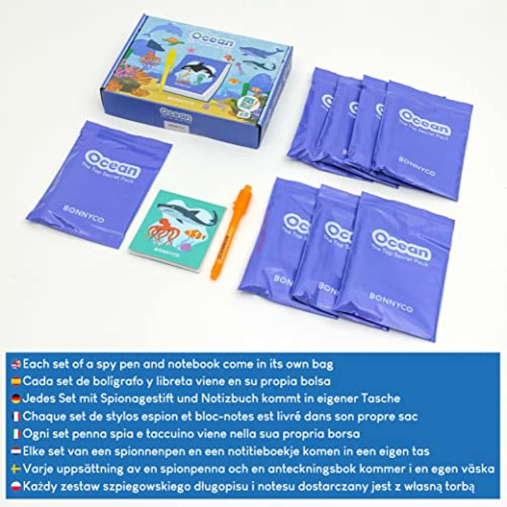 BONNYCO Invisible Ink Pen and Notebook Set - 8 Pack Sea Animal Party Favors