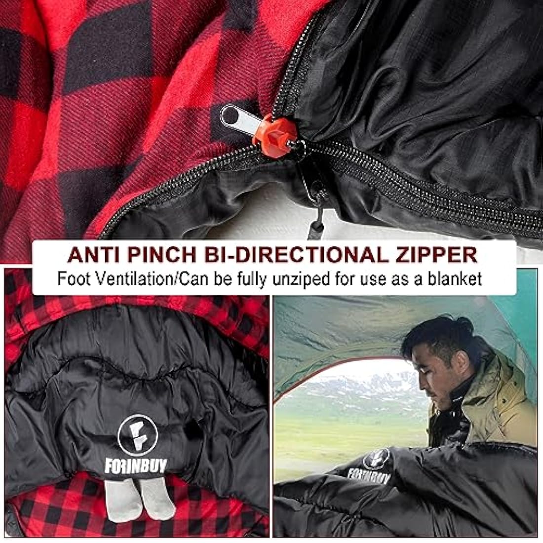 FORINBUY Double Sleeping Bag – Winter Cotton Flannel Queen Size 2 Person
