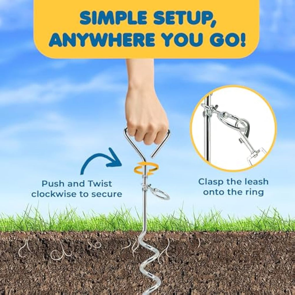Jolof Store Steel Dog Tie-Out Cable and Spiral Stake for Dogs up to 80 lbs