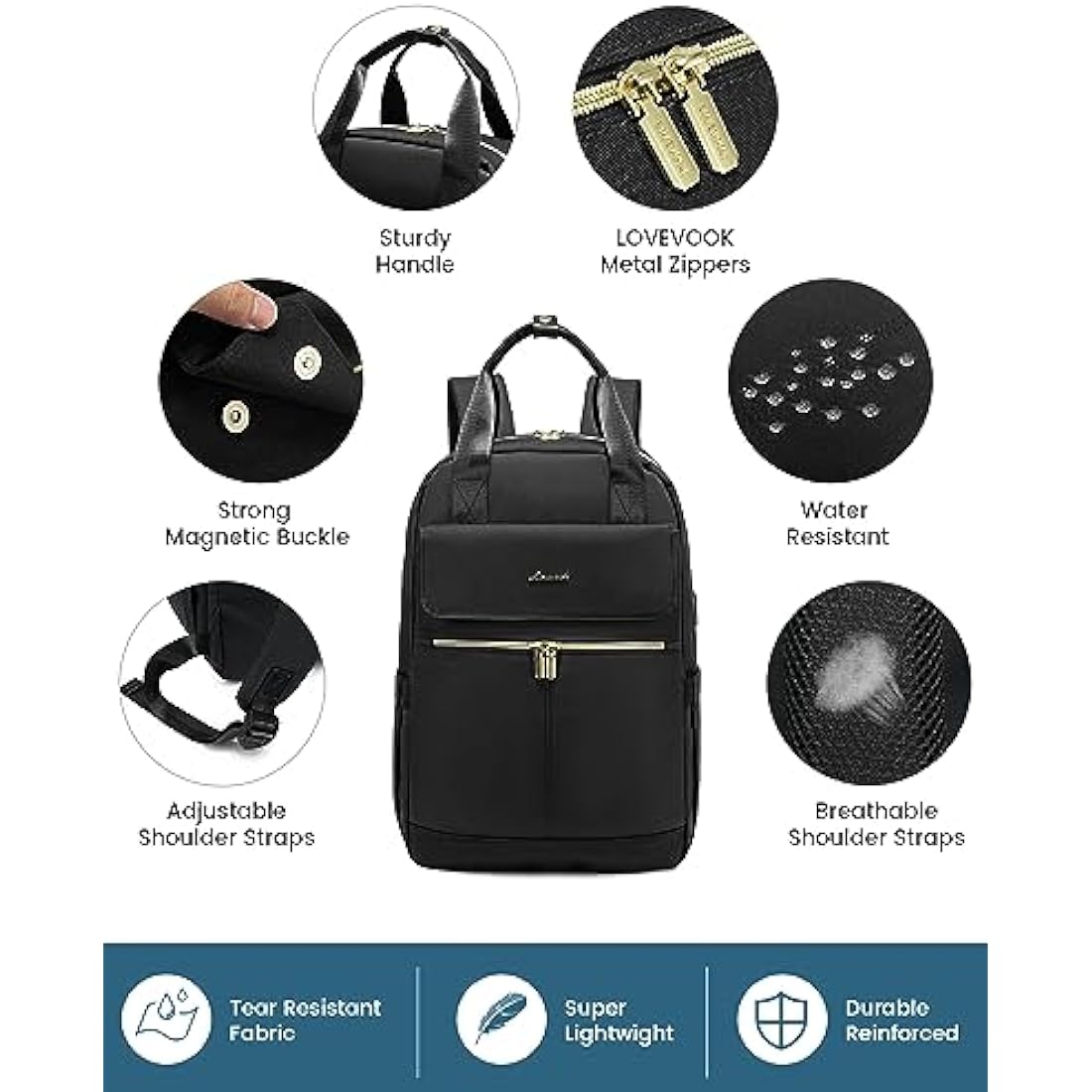 LOVEVOOK 17.3 Inch Laptop Backpack for Women | USB Port Travel Bag - Black