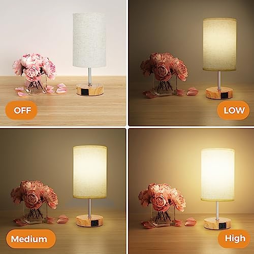 Suright Touch Bedside Lamps Set of 2 | 3-Way Dimmable with USB A+C