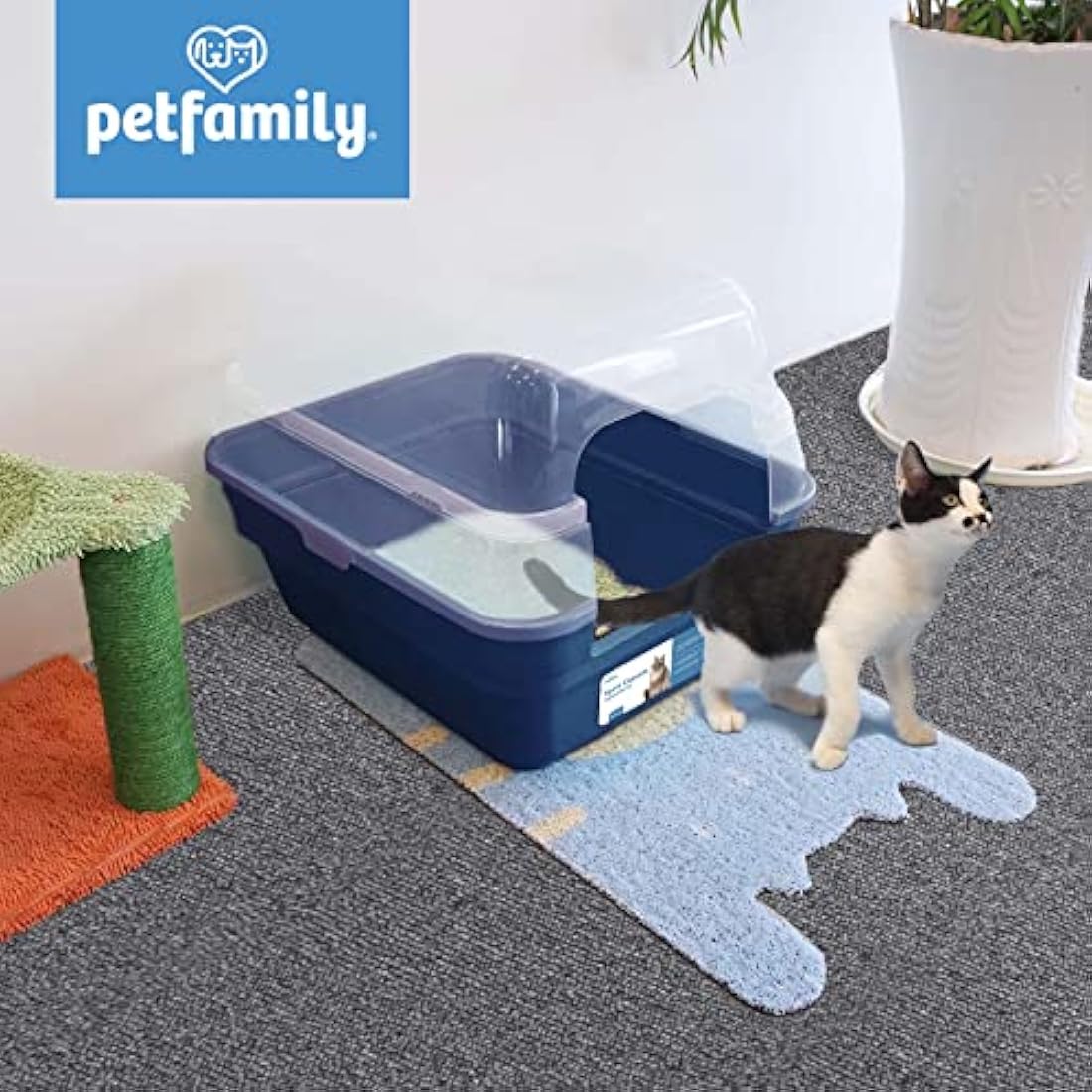 Petfamily 3-in-1 Cat Litter Box – Large Foldable Hooded Anti-Leak Tray