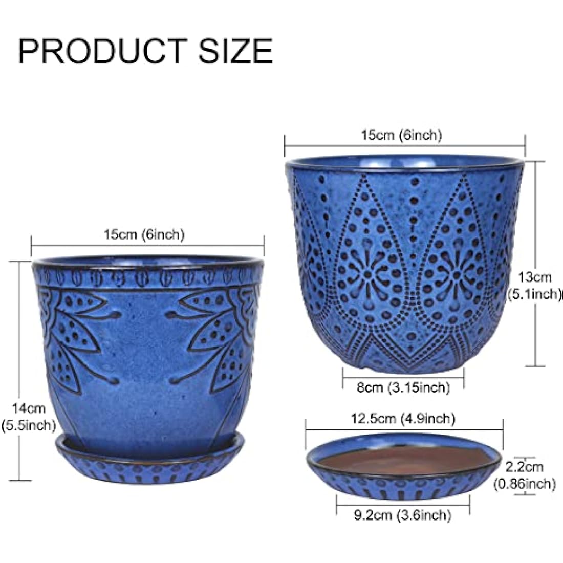 Beaded Ceramic Planter Set – 15CM Round Flower Pots, Blue