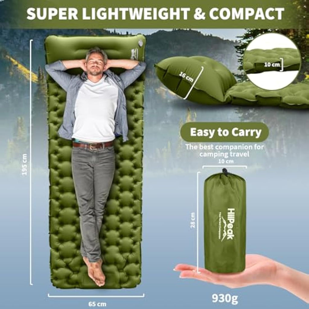 HiiPeak Inflatable Camping Sleeping Pad – Ultralight Mat with Foot Pump