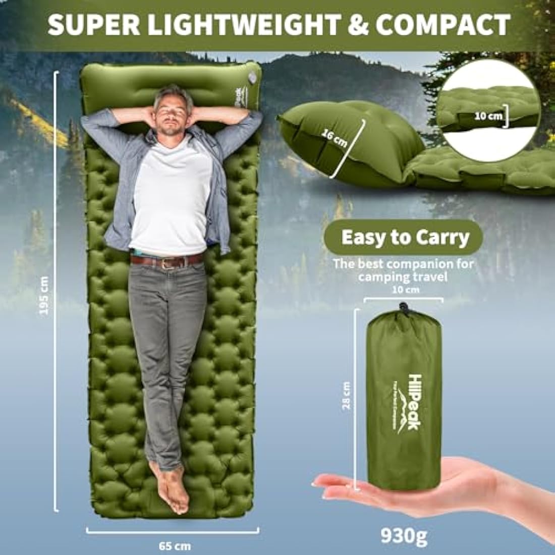 HiiPeak Inflatable Camping Sleeping Pad – Ultralight Mat with Foot Pump