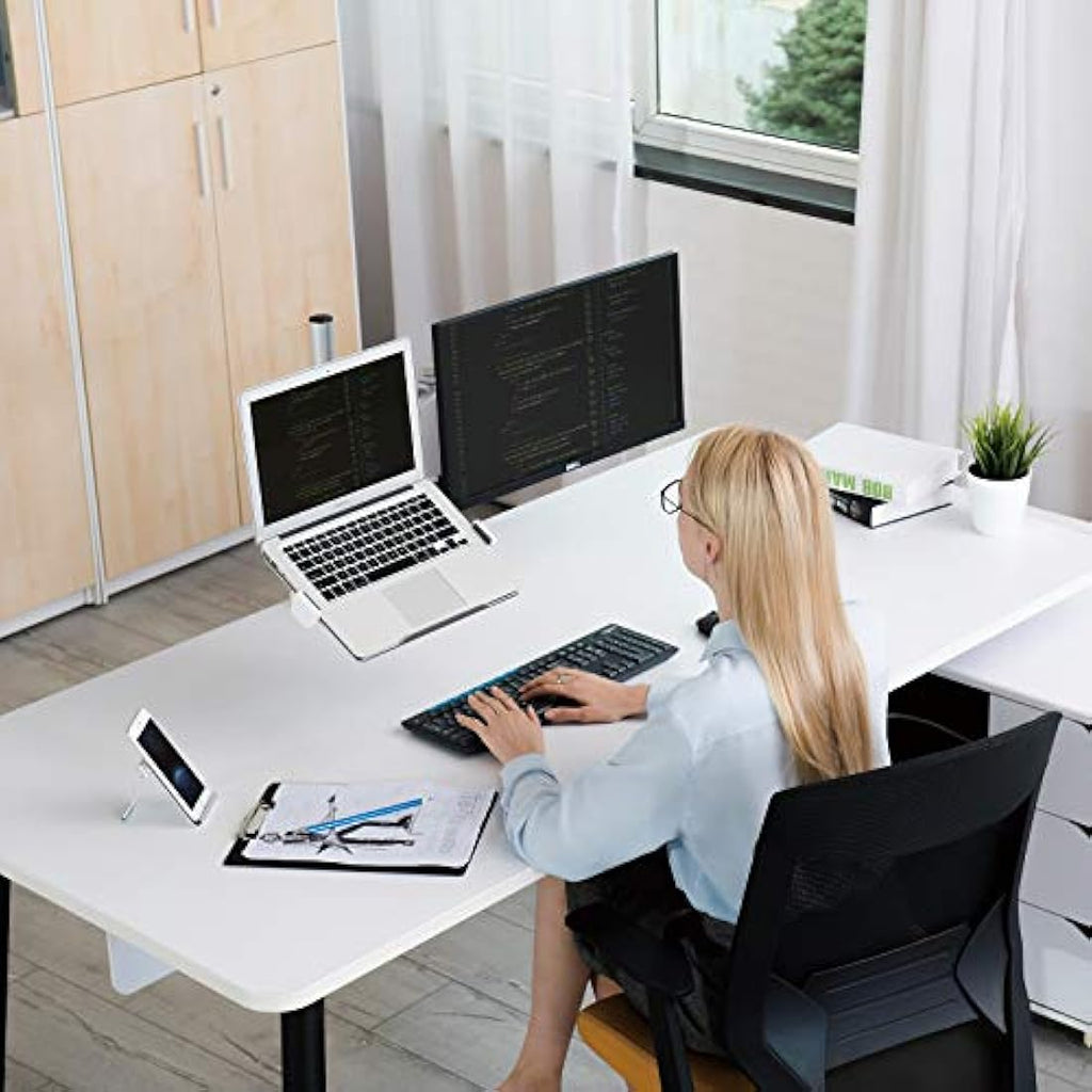 Thingy Club Dual Arm Monitor & Laptop Desk Mount - Silver Aluminum Stand