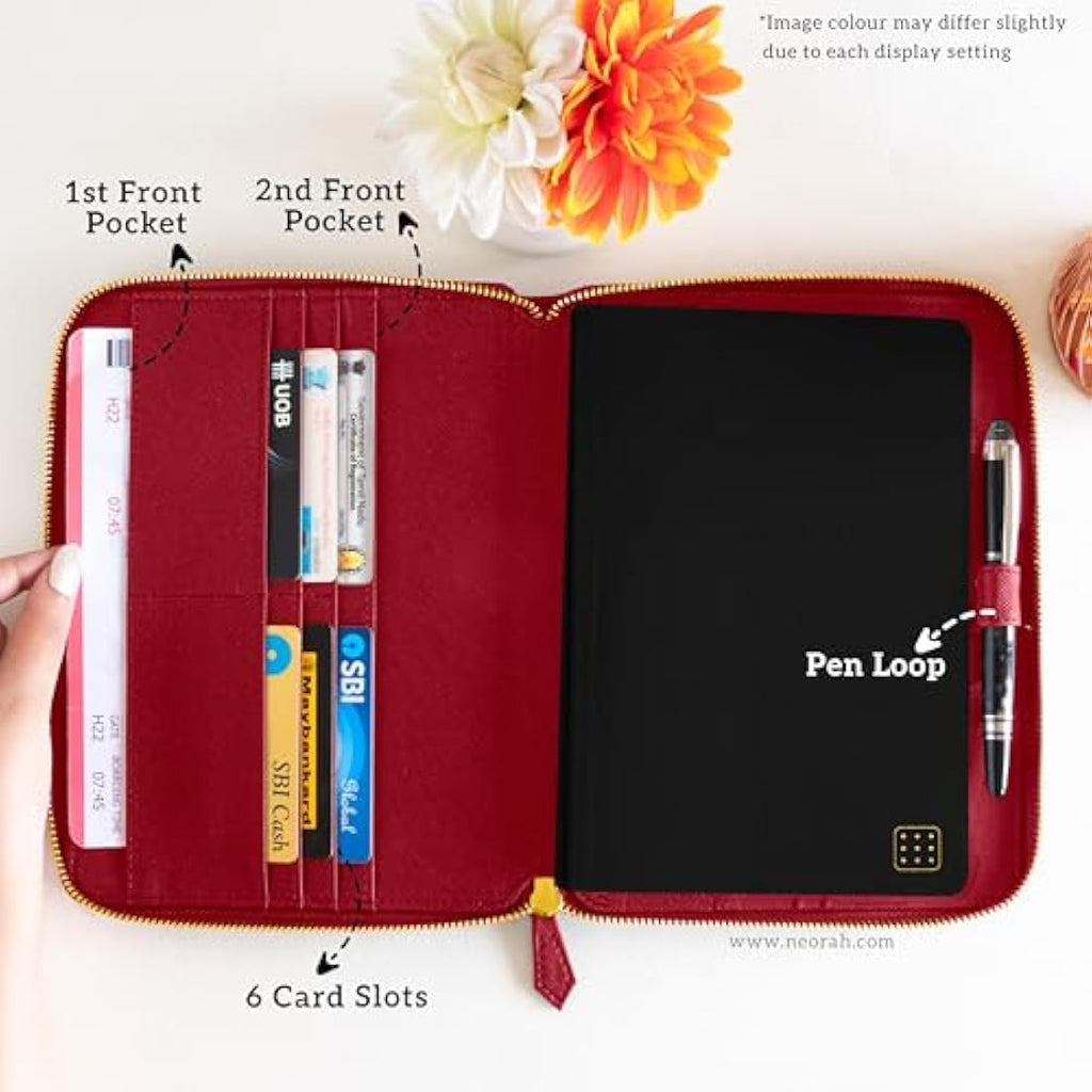 Neorah A5 Vegan Leather Travel Journal Organiser with Dot Grid Notebook