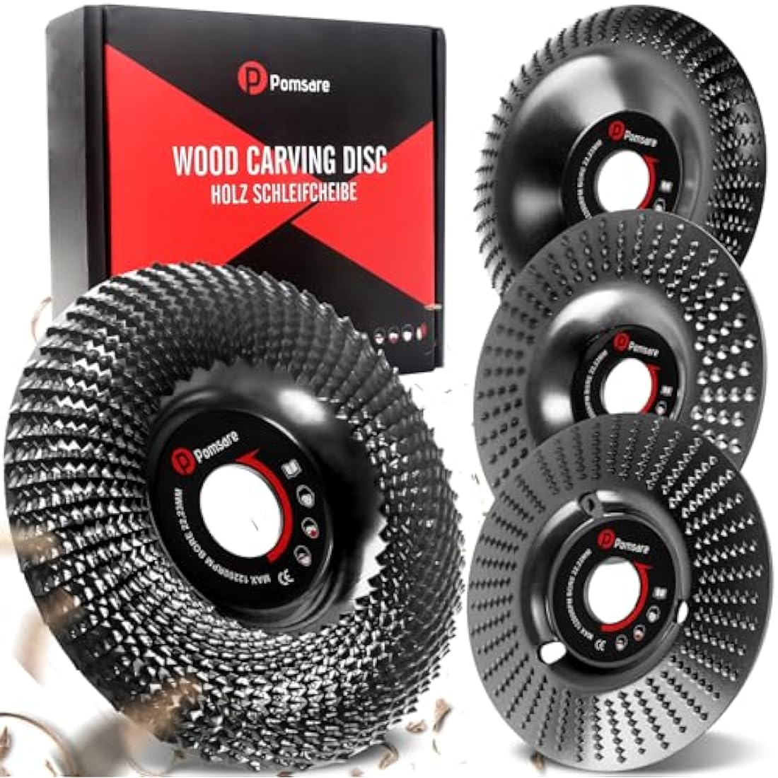 Pomsare 4-Piece Wood Carving Disc Set for 115mm Angle Grinders