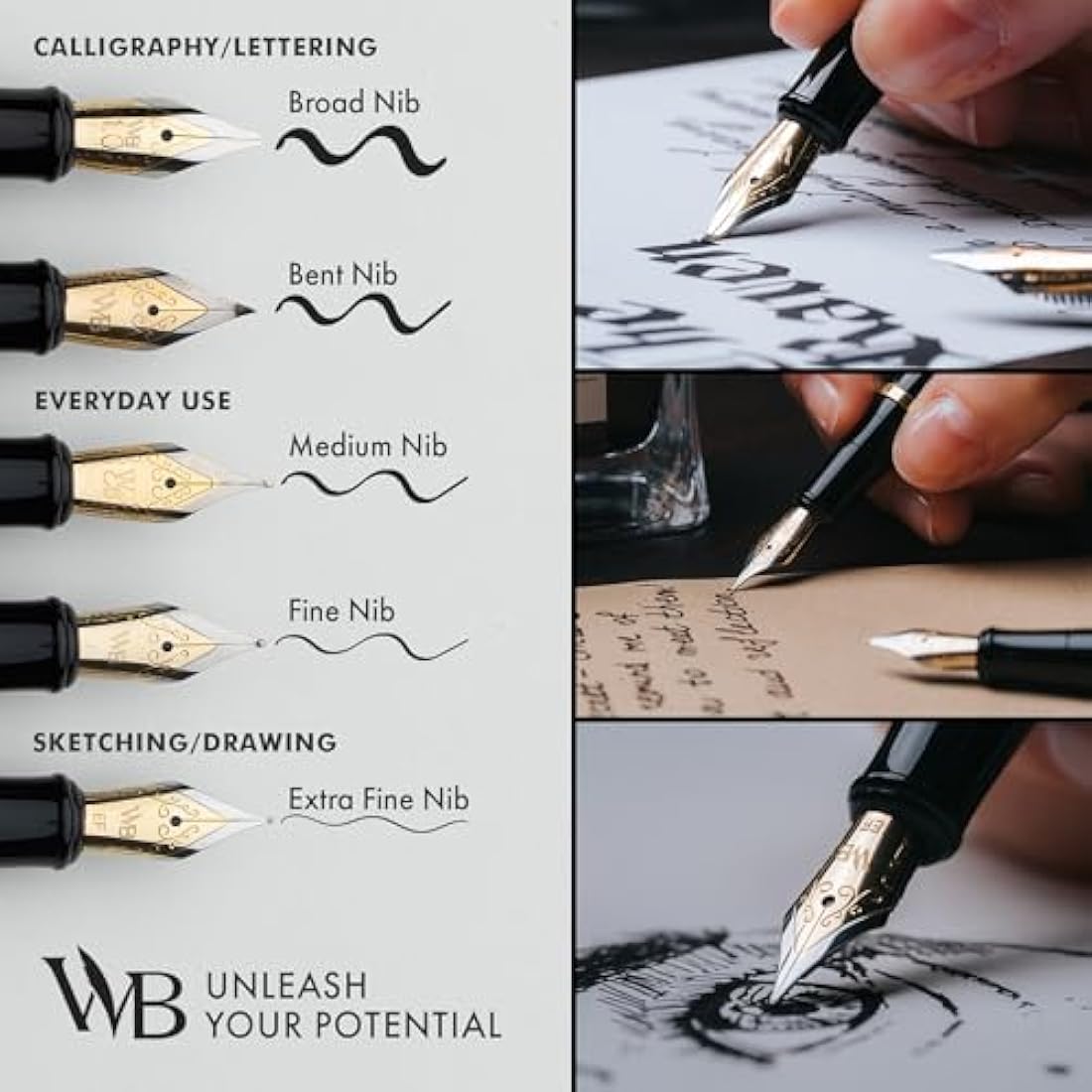 Wordsworth & Black Fountain Pen Set | Broad Nib Chrome Calligraphy Pen