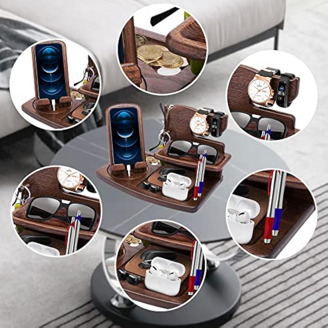 Jolof Store Wood Phone Docking Station – Bedside Nightstand Organiser