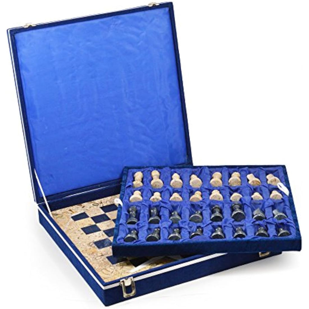 15" Himalayan Marble Chess Set – Fossilstone & Black