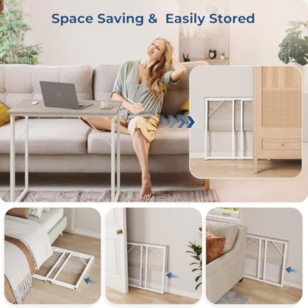Dripex Folding Computer Desk – Small Space-Saving Writing Table, Oak