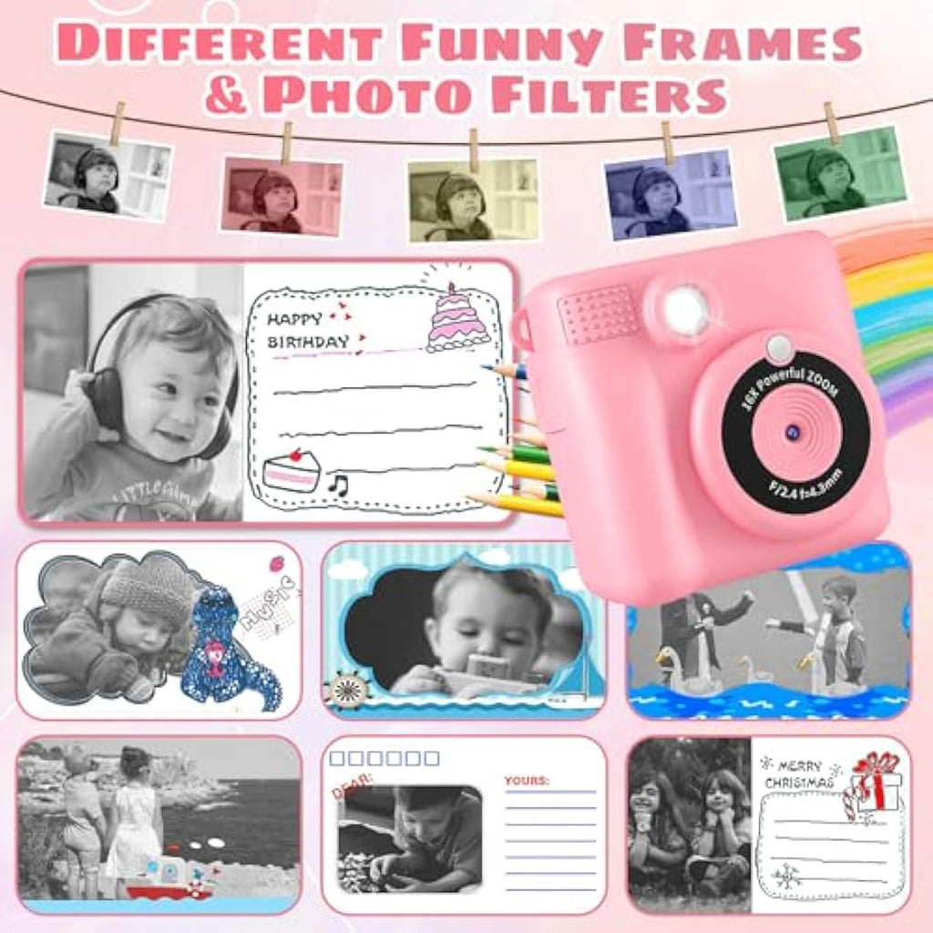 Kids Instant Print Camera - 1080P HD Digital Toy with 32GB Card