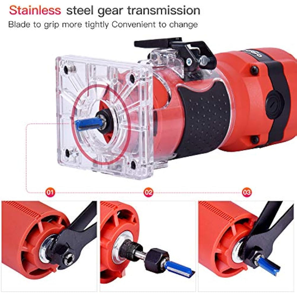CtopoGo 800W Wood Palm Router Tool - Hand Edge Trimmer with 12 Router Bits