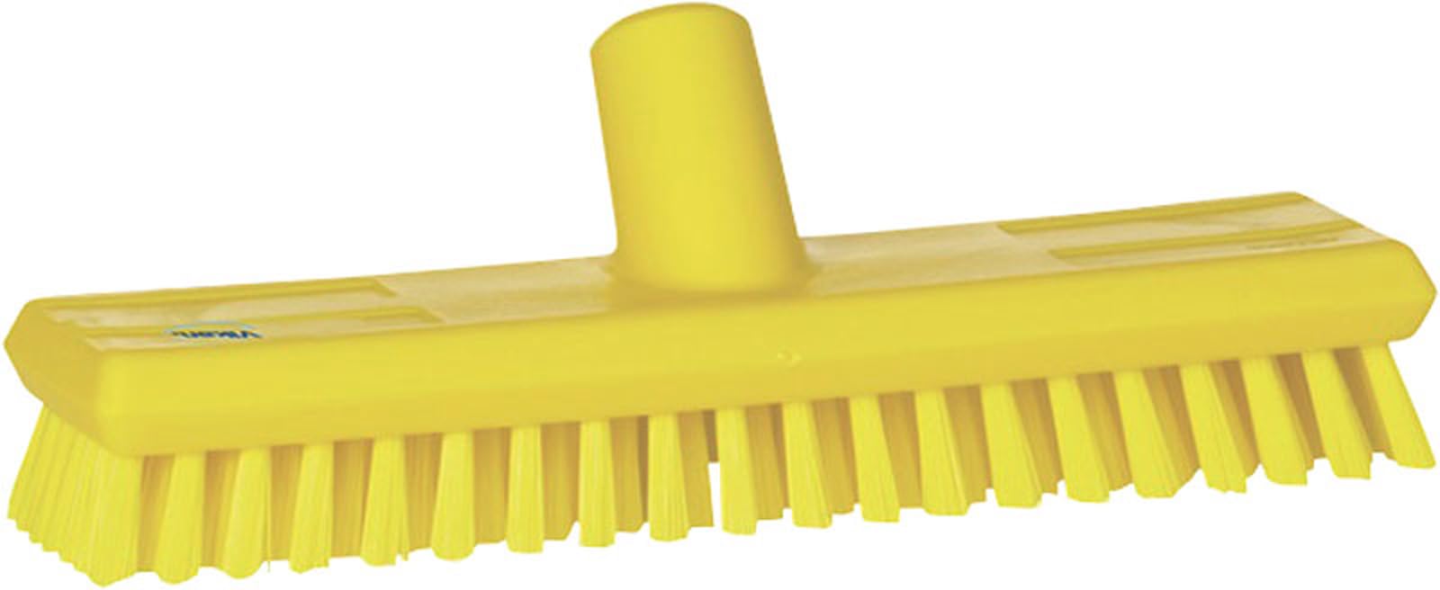 Vikan 70416 Stiff Bristle Deck Scrub – 10.75" Heavy-Duty Broom, Yellow