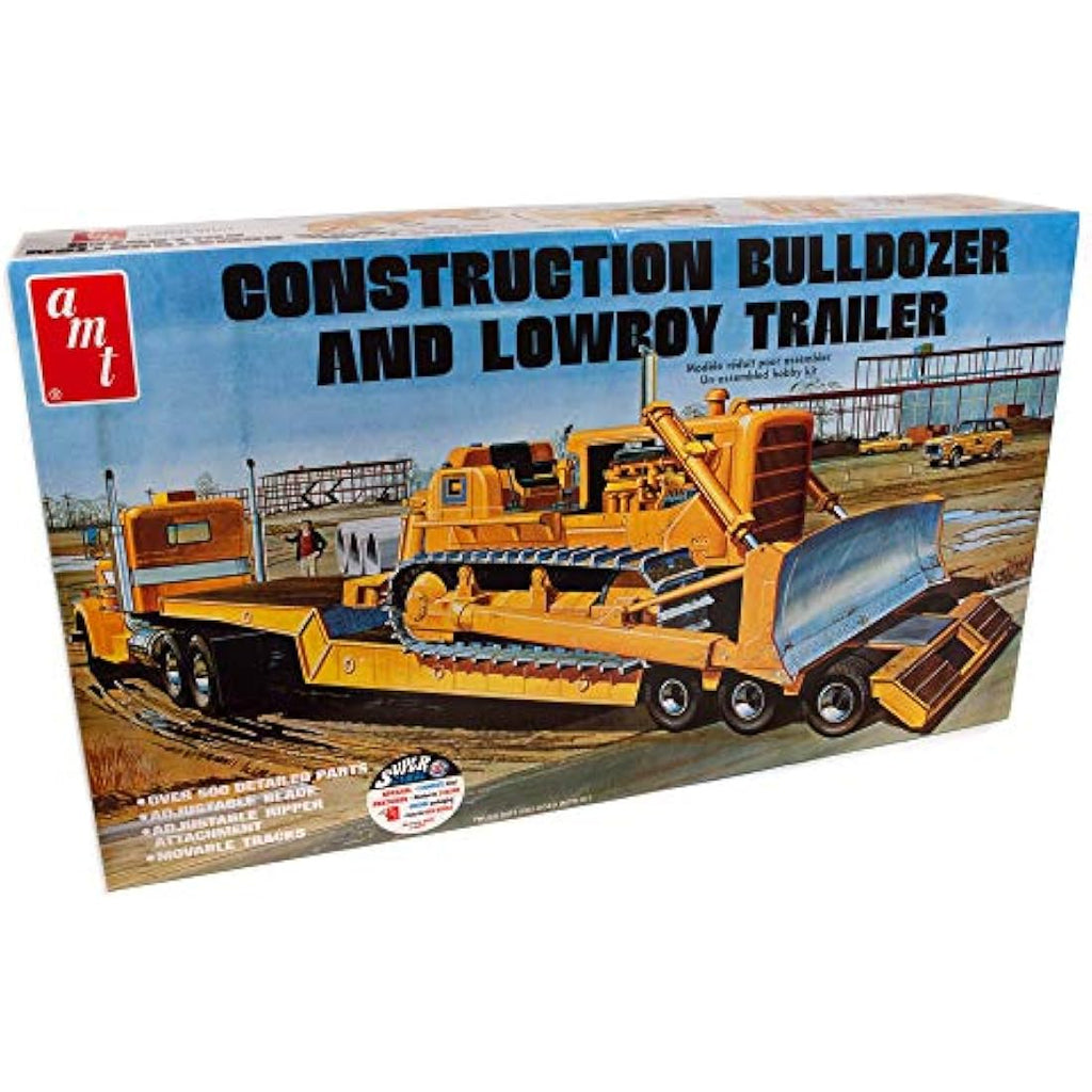 AMT Lowboy Trailer & Bulldozer 1:25 Scale Model Kit - Black (AMT1218)