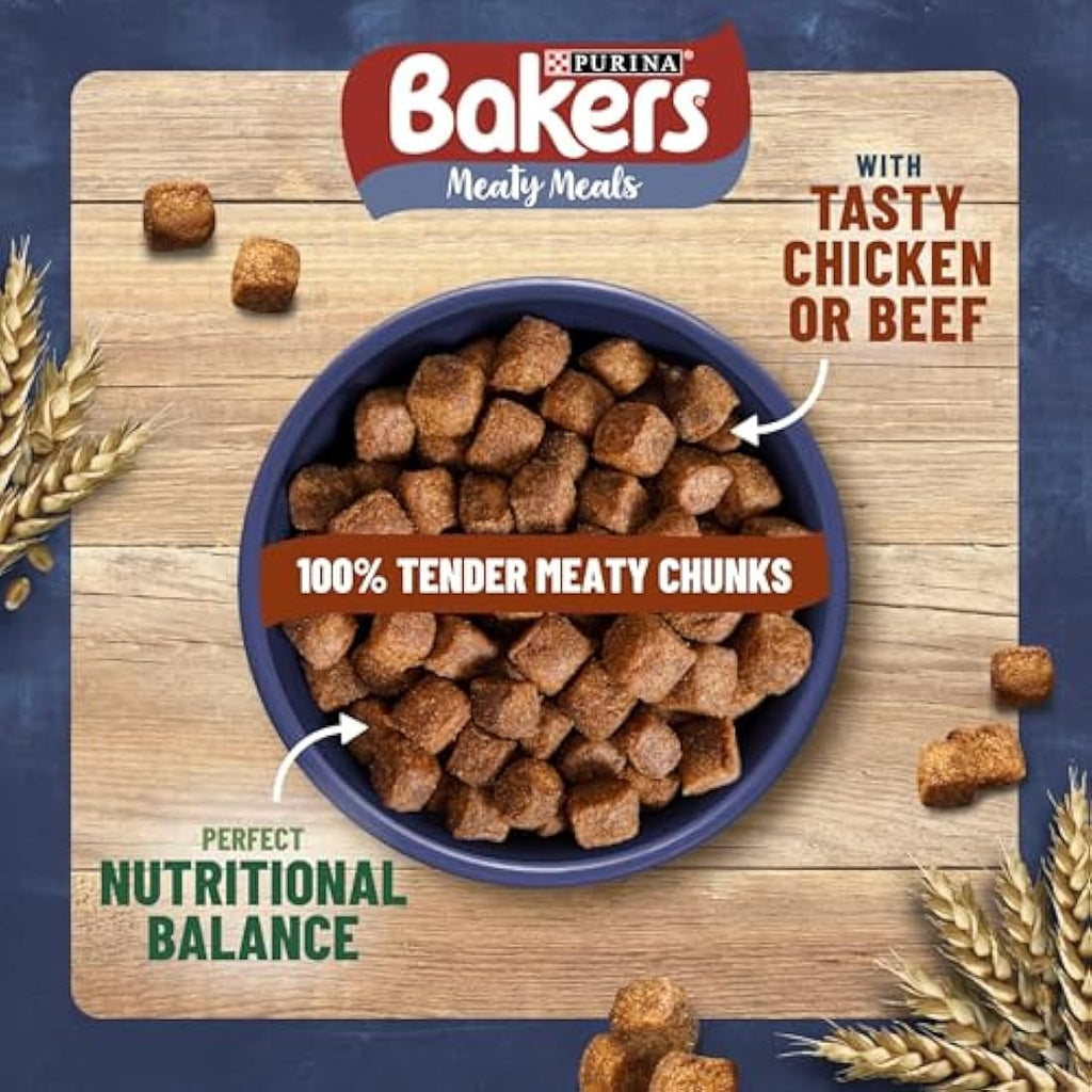 Bakers Meaty Meals Chicken Dry Dog Food - Adult Meaty Chunks, 4 x 2.7kg