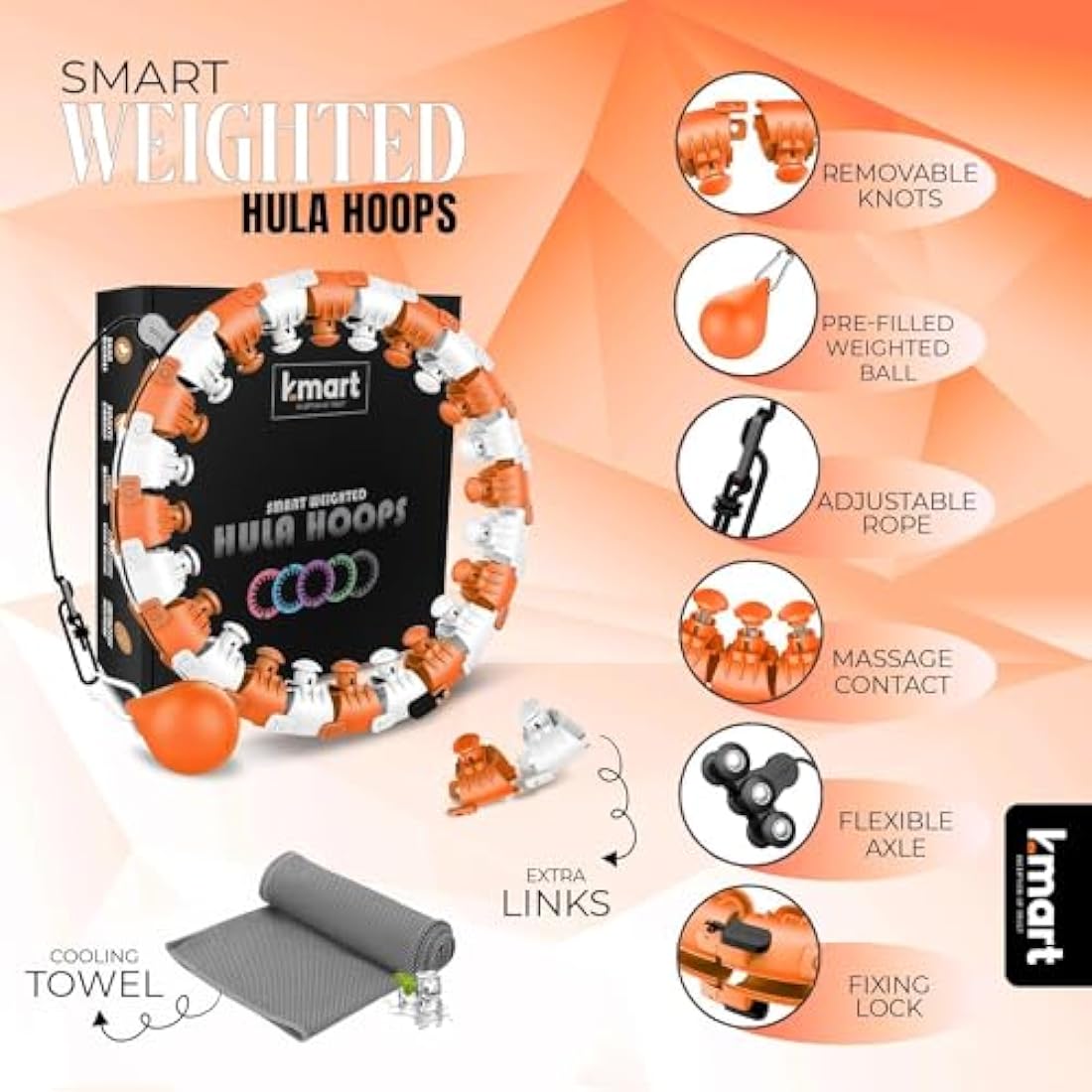 K-MART Smart Weighted Hula Hoop – 24 Detachable Knots for Fitness
