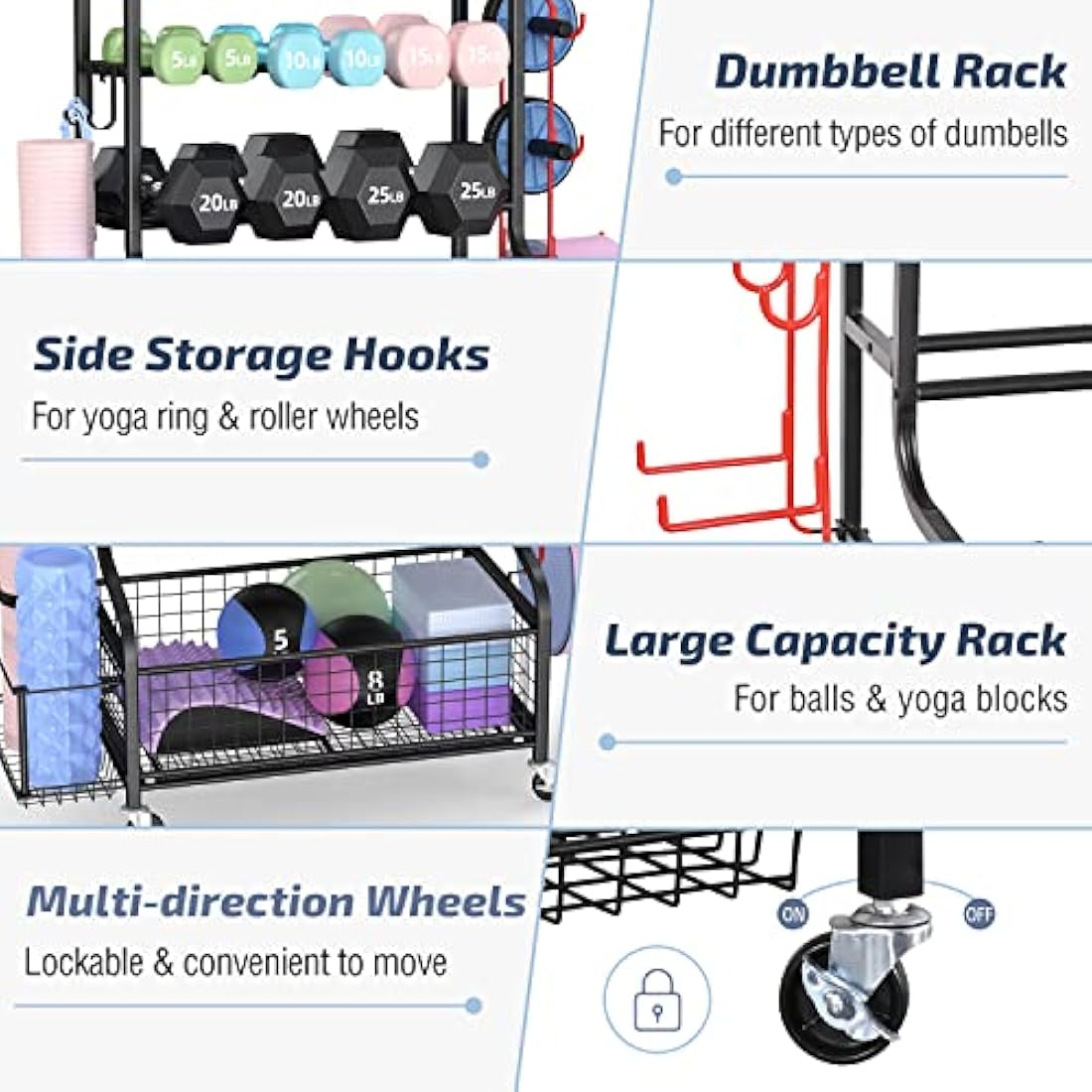 Mythinglogic Dumbbell Rack - 3-Tier Steel Weight Stand with Wheels