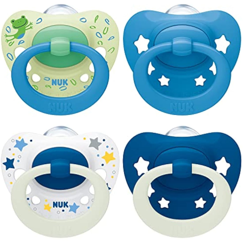 NUK Signature Glow-in-the-Dark Silicone Soothers | 18-36m | 4 Pack