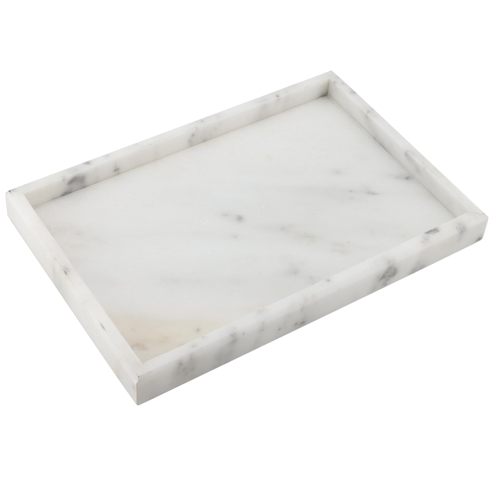 ZOENHOU Natural Marble Stone Tray | Starry White Rectangle Vanity Holder