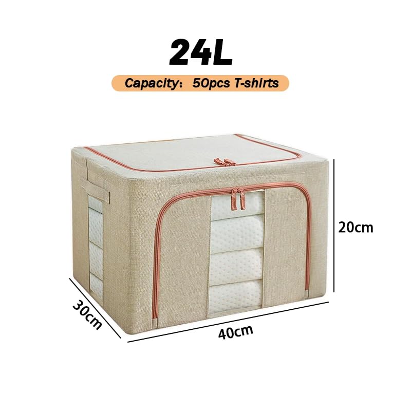 3Pcs Clothes Storage Bin,24L Beige Cloth Storage Box with Metal Frame,Foldable Fabric Bin Organizer for Clothes,Stackable Openings Cloth Storage Bin - image 2