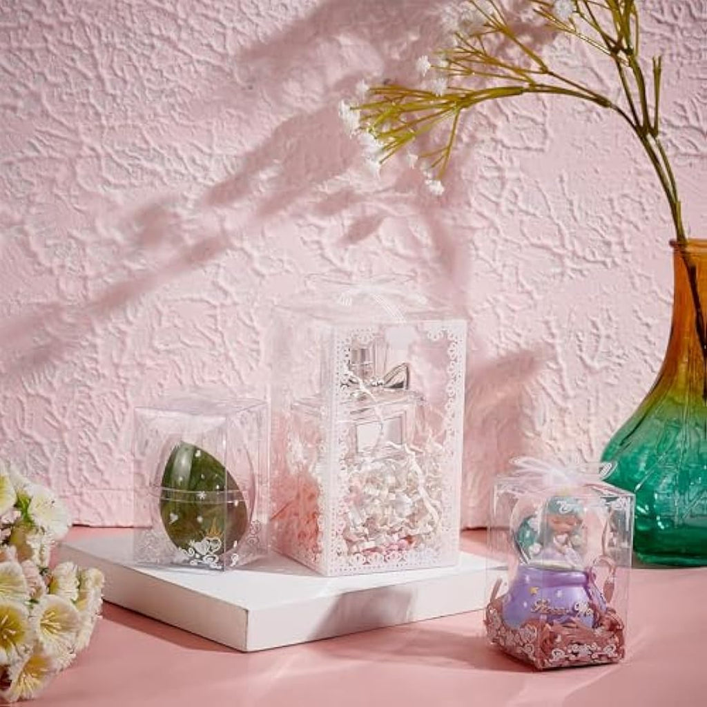 BENECREAT 24PCS Clear PVC Gift Boxes with Bowknot for Party Favors