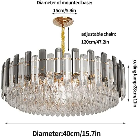 LUVODI 3-Tier Modern Crystal Chandelier | 40cm Smoky Grey Pendant Light