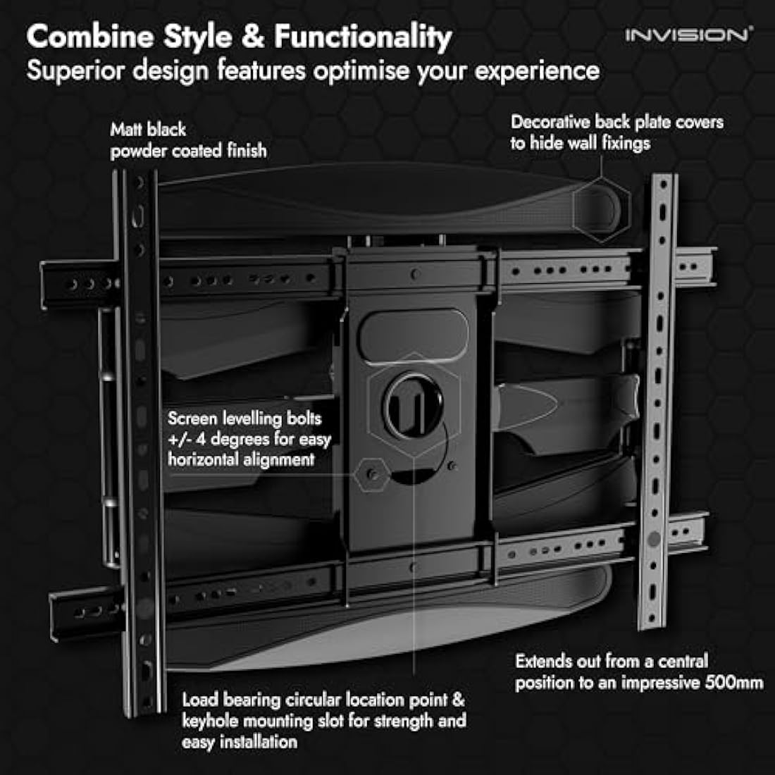 Invision TV Wall Bracket – Full Motion Double Arm Mount for 37-75 Inch