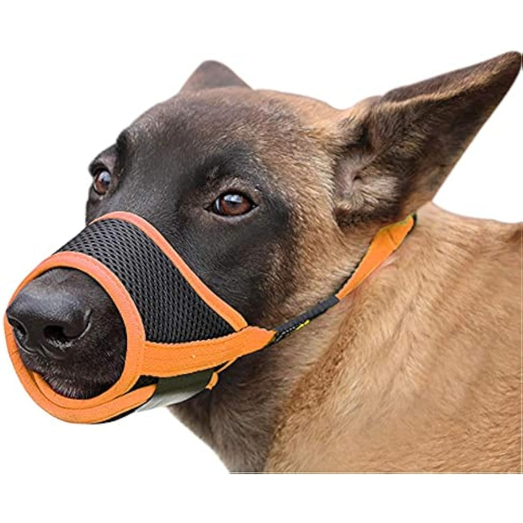 HEELE Dog Muzzle | Breathable Padded Nylon Anti-Biting Mask - Black/Orange