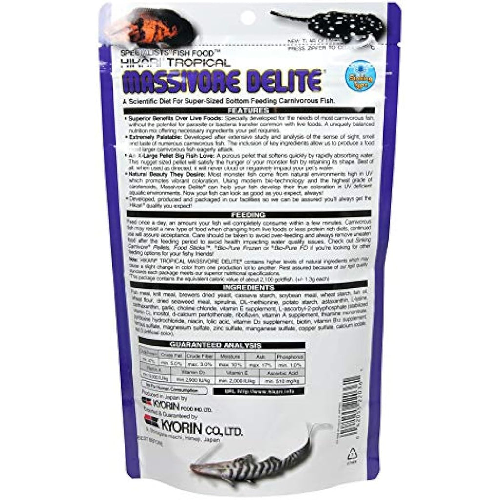 Hikari Massivore Delite Carnivorous Fish Food - 13.4 oz Pellets