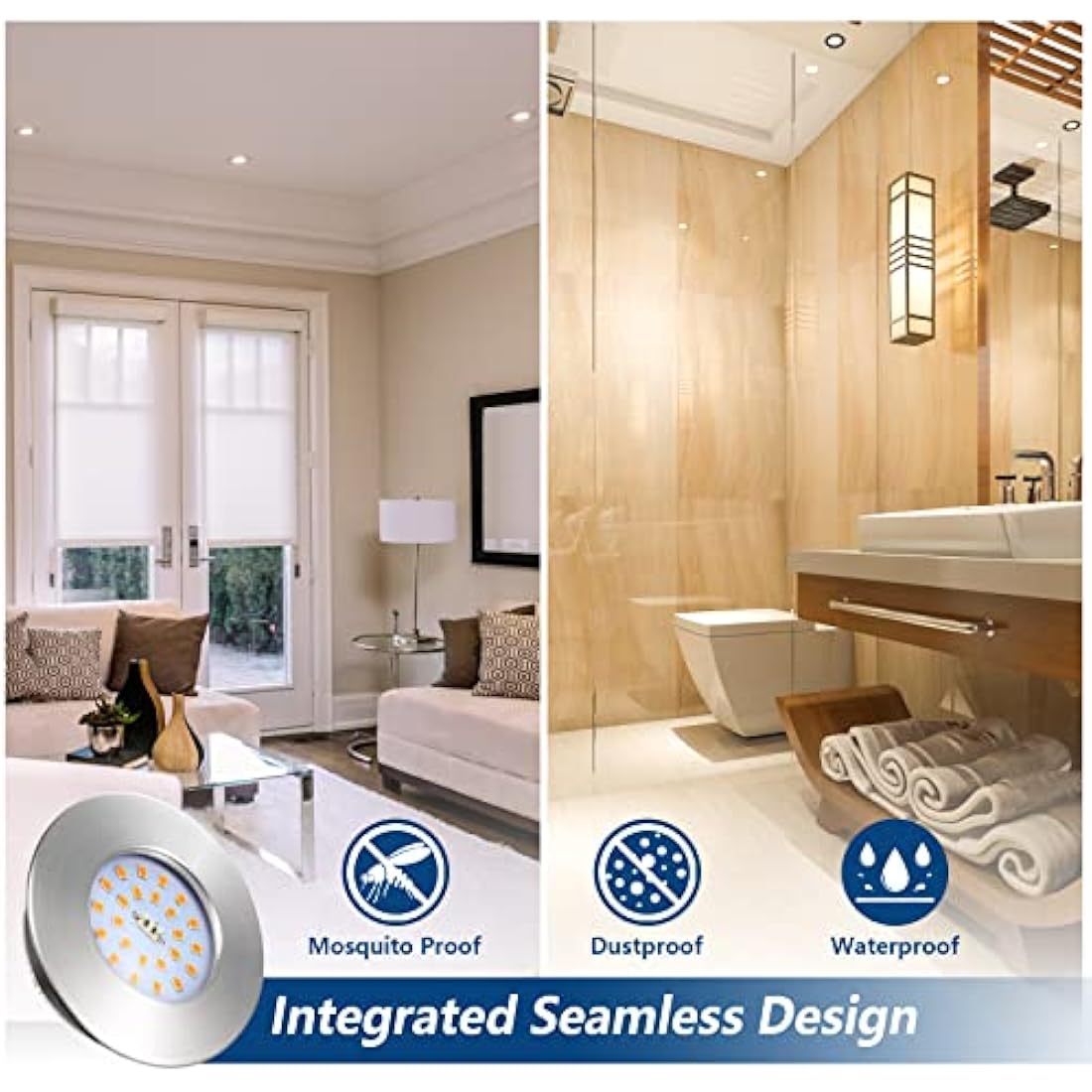 HiBay 20x 7W LED Recessed Downlights – IP44 Slim Brushed Chrome 3000K