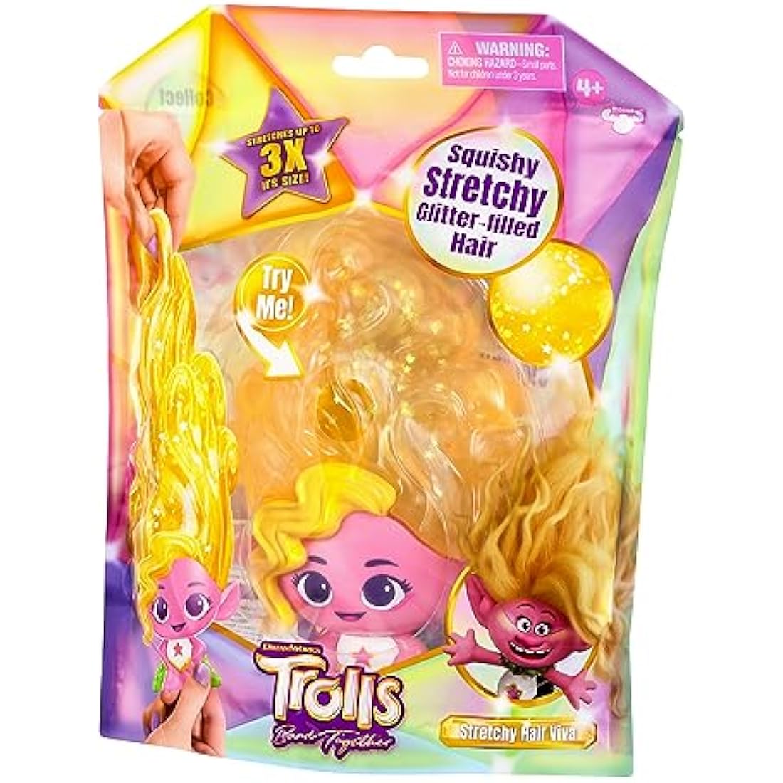 DreamWorks Trolls Band Together Stretchy Hair Viva – Squishy Glitter Doll