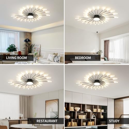 Modern LED Firework Ceiling Light | Black Semi Flush Mount