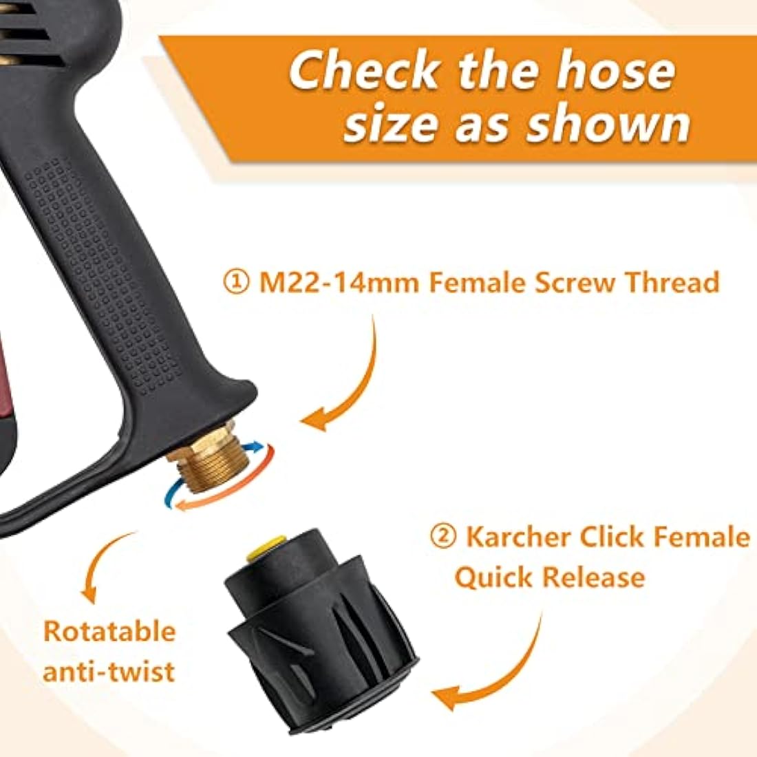 4000PSI Pressure Washer Gun with 5 Nozzle Tips & M22 Adapter
