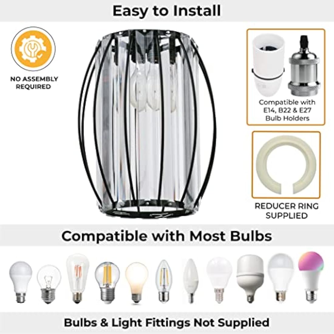 Black Crystal Cylinder Lampshade for Ceiling & Bedside
