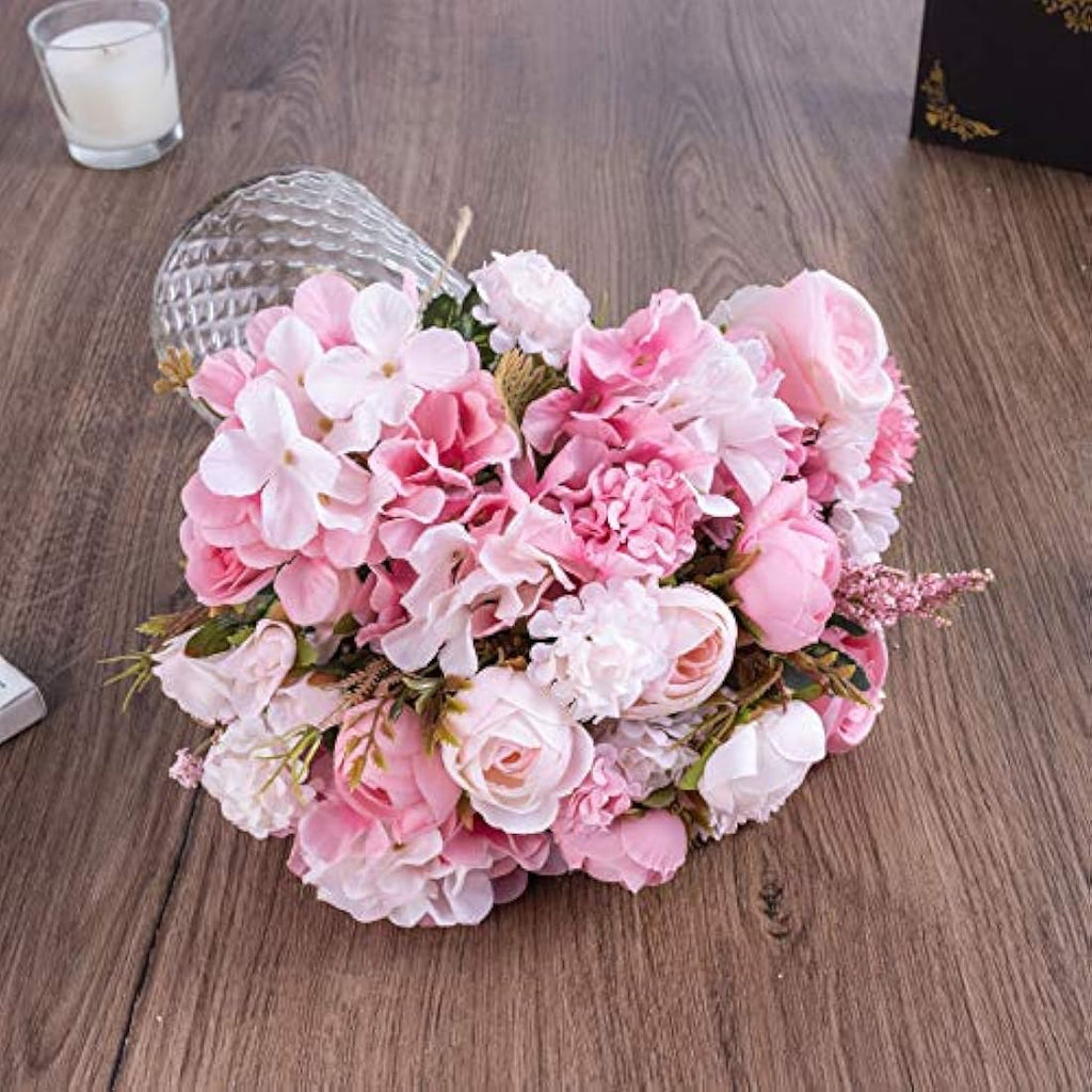 LED Pink Artificial Rose Flowers with Glass Vase – 13"