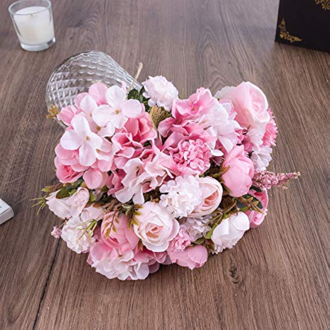 LED Pink Artificial Rose Flowers with Glass Vase – 13"