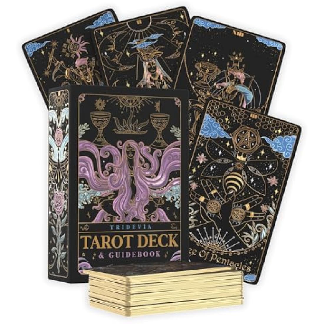 Calmoura Tridevia Tarot Cards with Guide Book - 78 Gilded Rider Waite Deck
